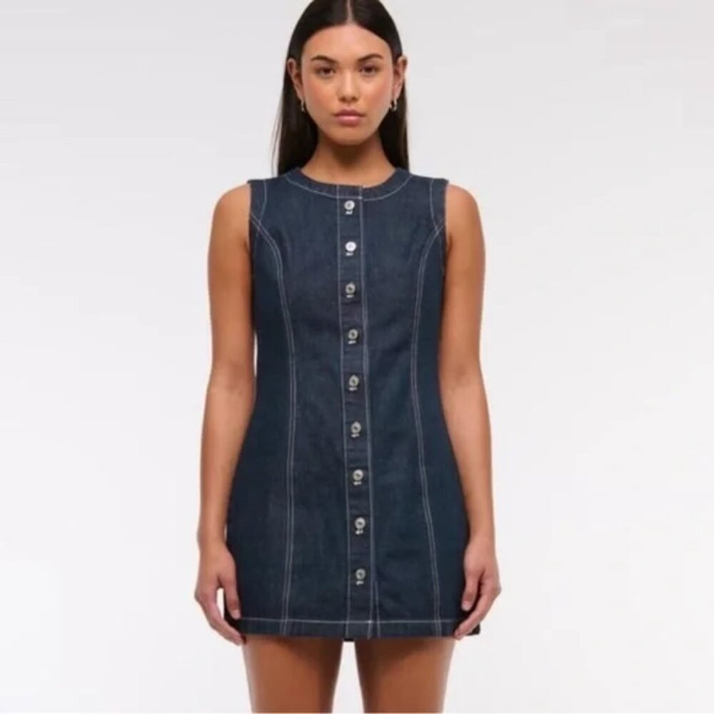 Abercrombie & Fitch Dark Denim Button-Front Mini Dress